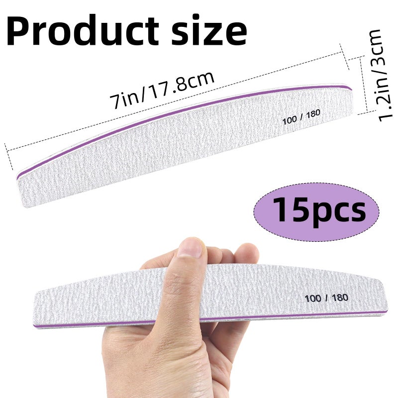 TKYZMS 15Pcs Professional Nail Files, 100/180 Grit Double-Sided Buffer, Reusable Emery Boards for Natural/Acrylic Nails, Salon & Home Use (Grey) - Image 3